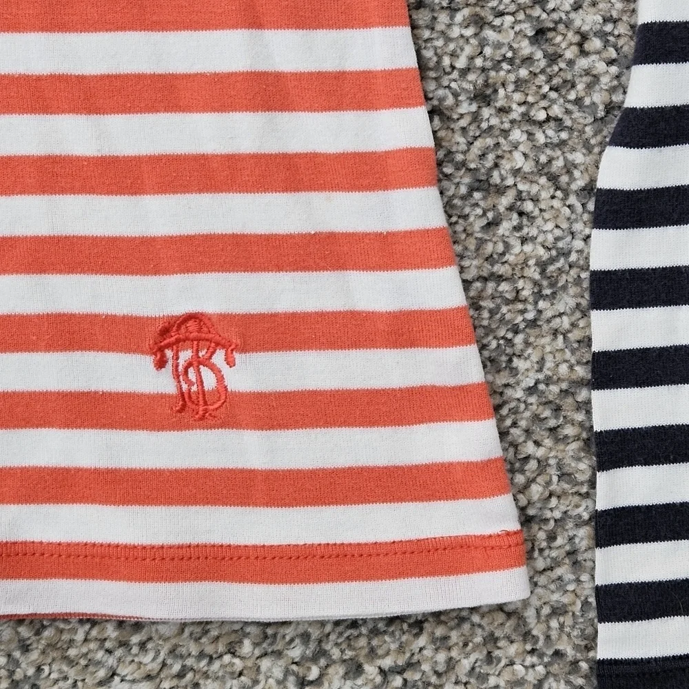 Tory Burch Multi Color Striped Long Sleeve Tee Shirt Peach White Navy Blue Small